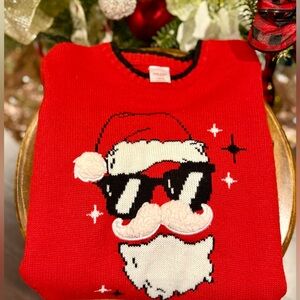 Red Santa Sweater with Sunglasses size kids L (10-12)